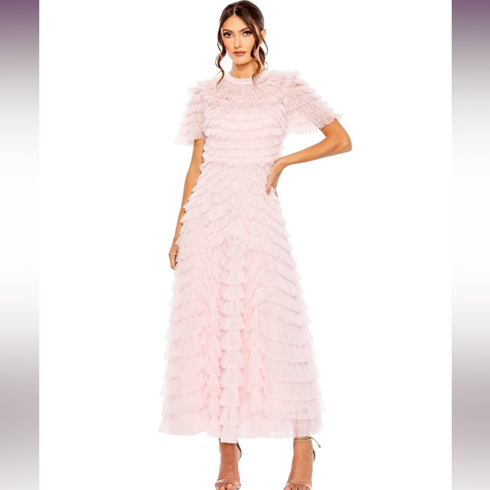 NWT Mac Duggal 8055 Jewel Neckline Ruffle Dress
